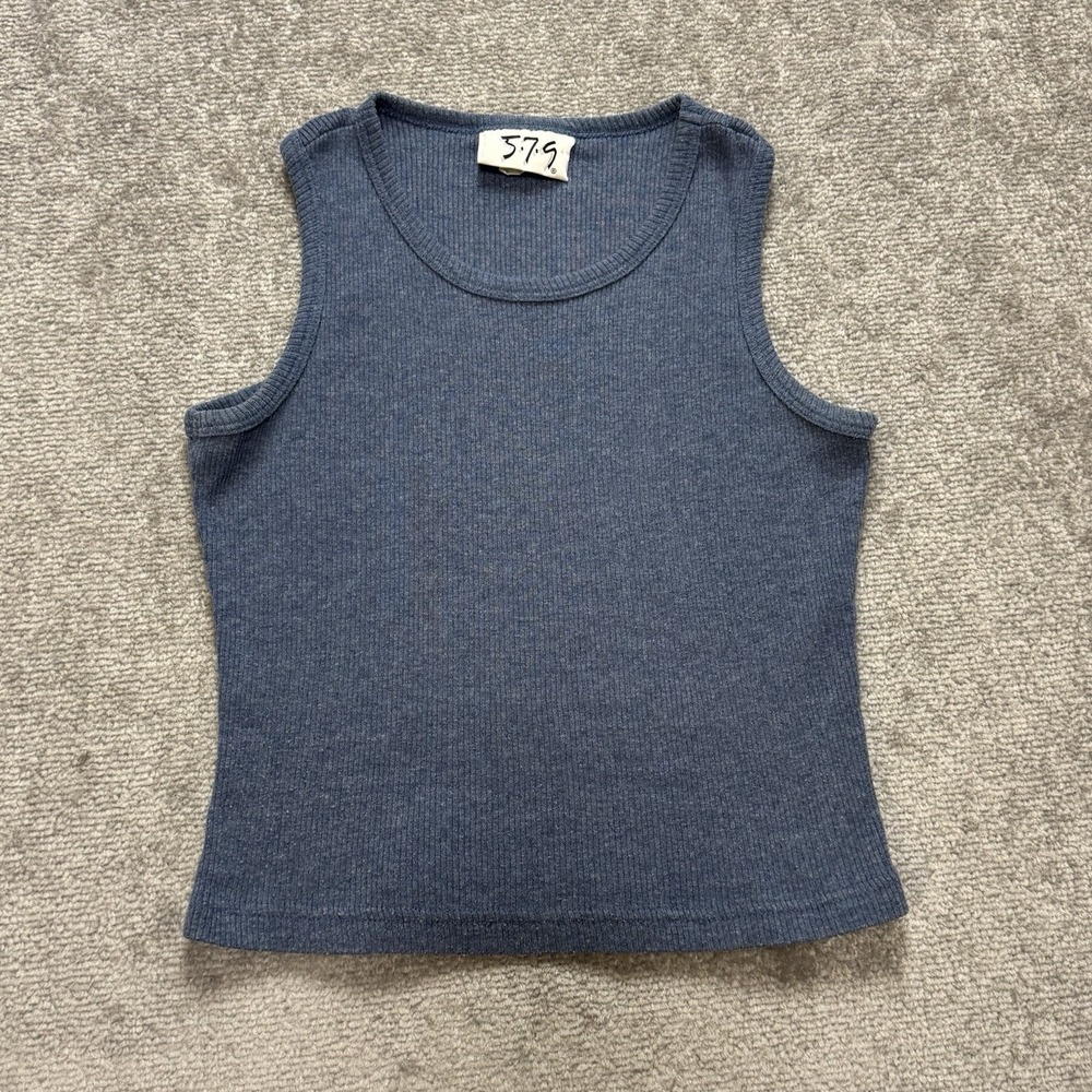 Vintage 579 Tank Top Small Blue Solid 90's Y2K Cotton USA